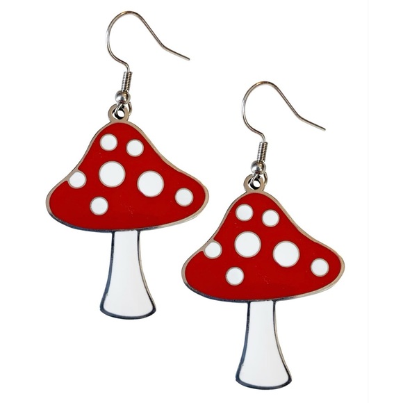 NWOT Tunnel Vision Toadstool Enamel Earrings - Picture 1 of 2
